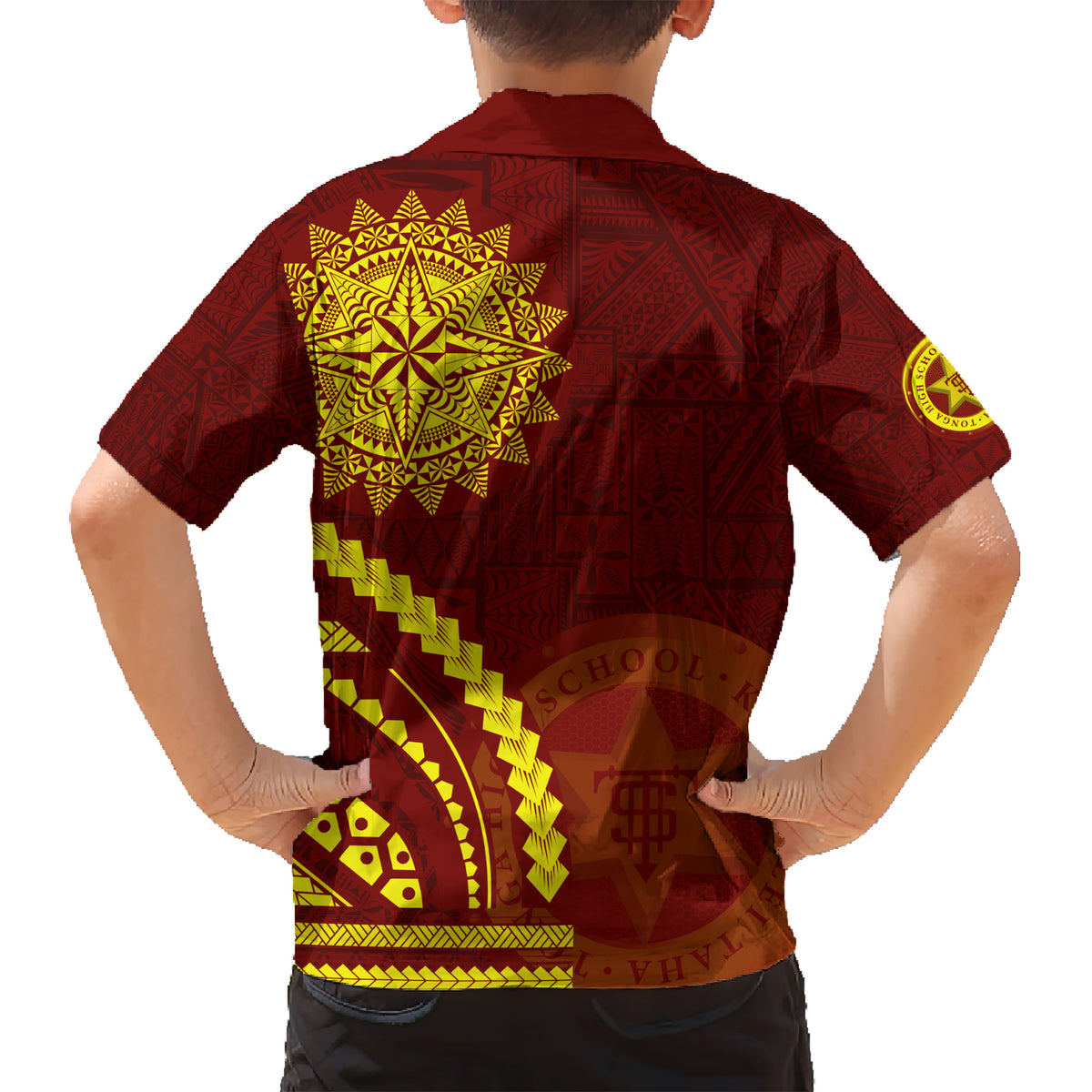 Tonga High School Kid Hawaiian Shirt Ngatu and Polynesian Pattern