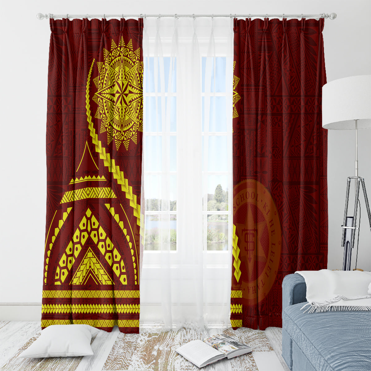 Tonga High School Window Curtain Ngatu and Polynesian Pattern