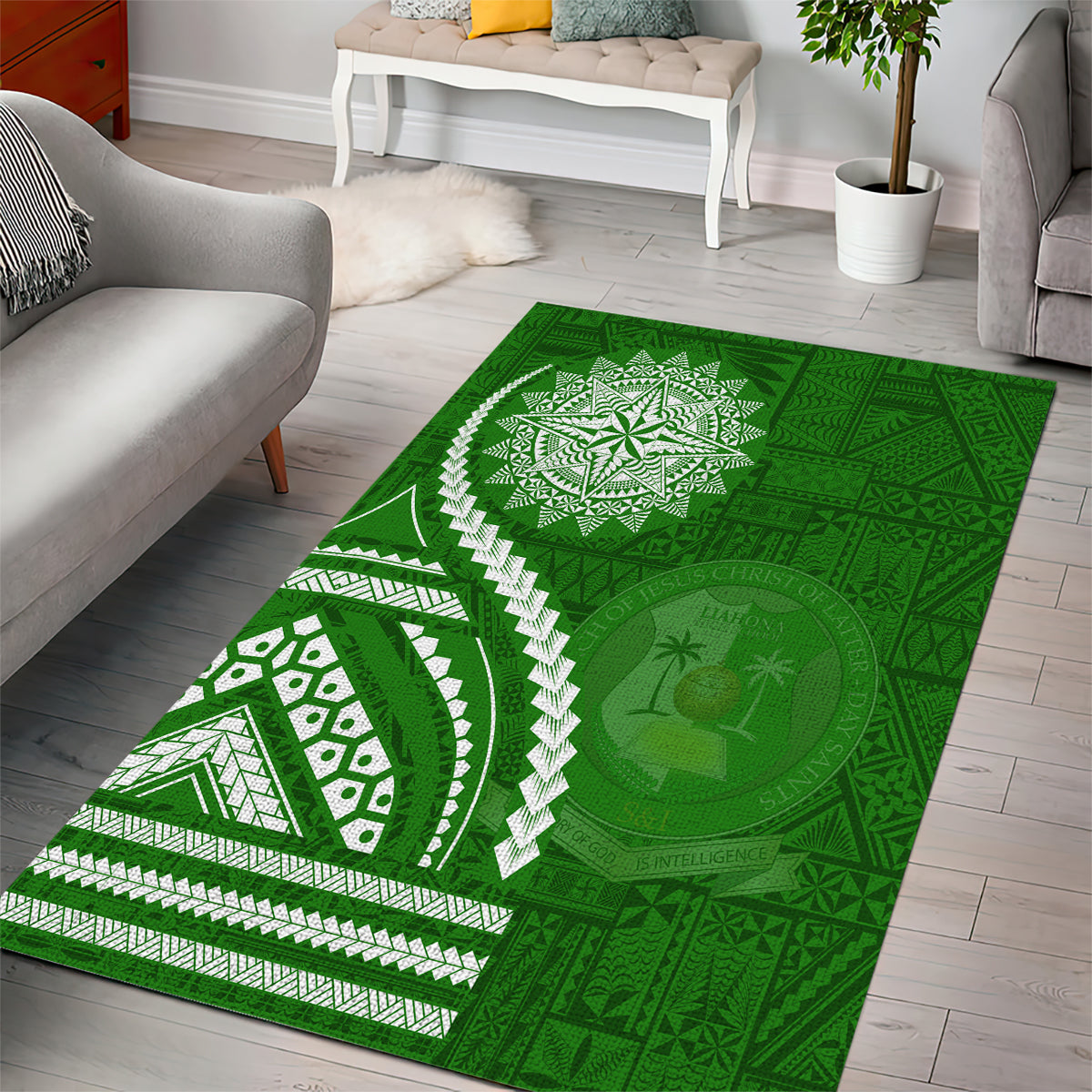 Liahona High School Area Rug Ngatu and Polynesian Pattern