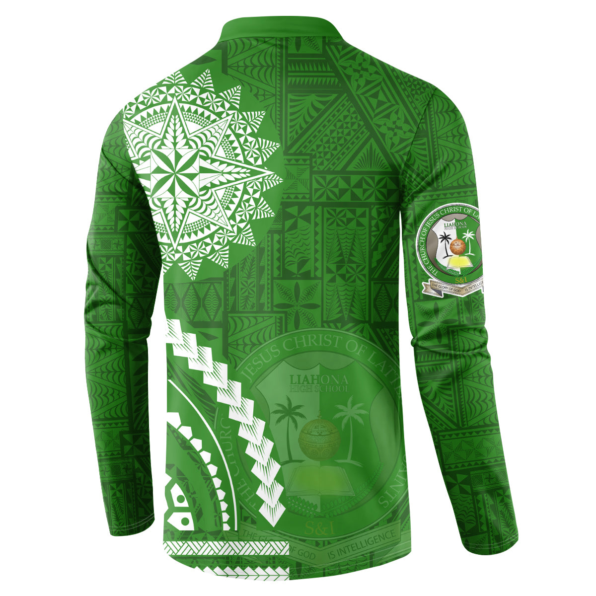 Liahona High School Button Sweatshirt Ngatu and Polynesian Pattern