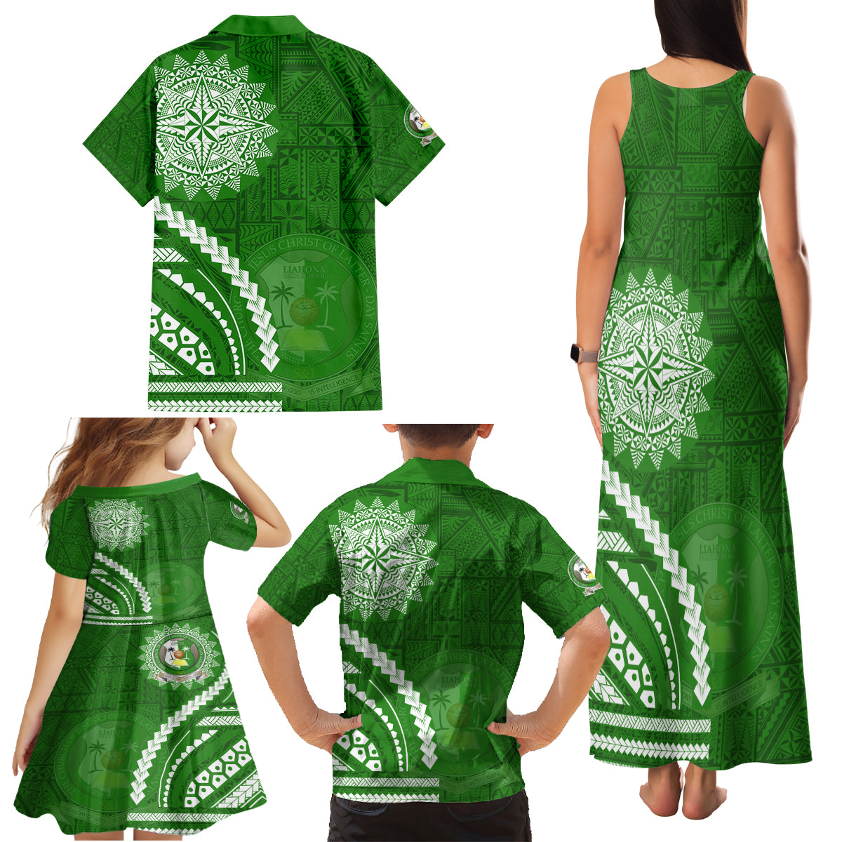 Liahona High School Family Matching Tank Maxi Dress and Hawaiian Shirt Ngatu and Polynesian Pattern