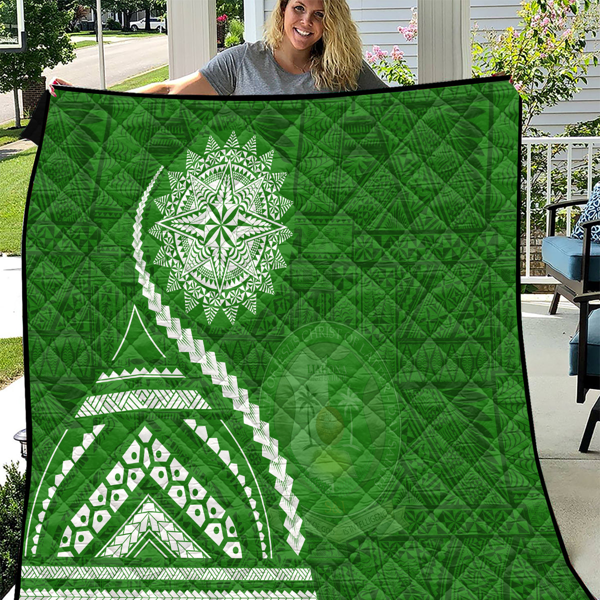 Liahona High School Quilt Ngatu and Polynesian Pattern LT03 Green - Polynesian Pride