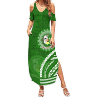 Liahona High School Summer Maxi Dress Ngatu and Polynesian Pattern LT03 Women Green - Polynesian Pride