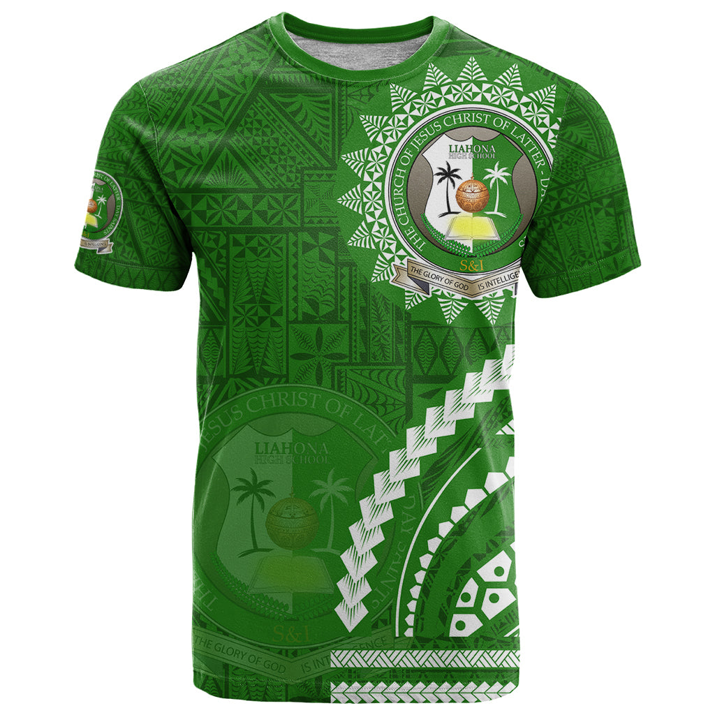 Liahona High School T Shirt Ngatu and Polynesian Pattern LT03 Green - Polynesian Pride
