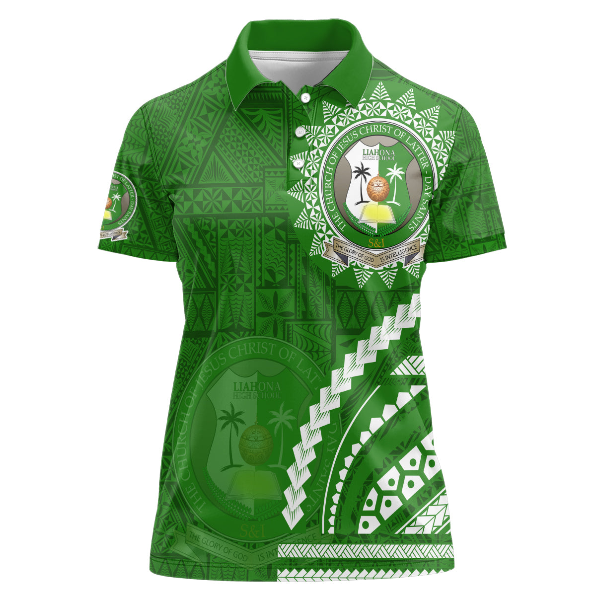 Liahona High School Women Polo Shirt Ngatu and Polynesian Pattern