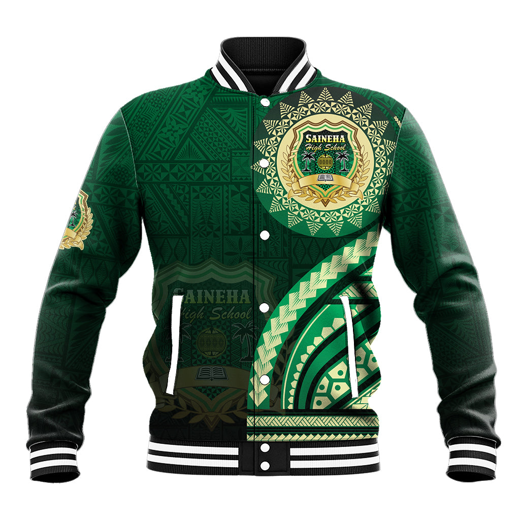 Saineha High School Baseball Jacket Ngatu and Polynesian Pattern LT03 Unisex Green - Polynesian Pride