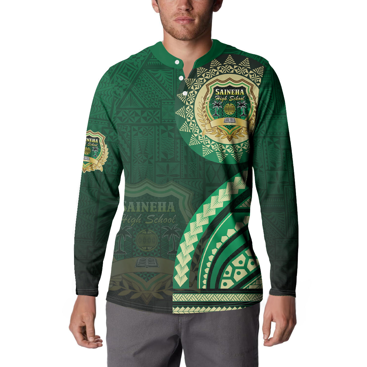 Saineha High School Button Sweatshirt Ngatu and Polynesian Pattern LT03 - Polynesian Pride