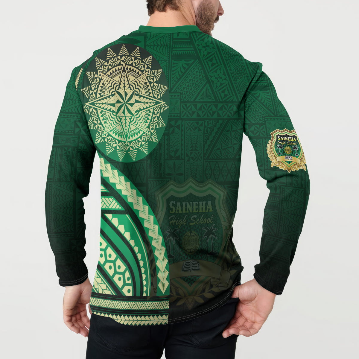 Saineha High School Button Sweatshirt Ngatu and Polynesian Pattern LT03 - Polynesian Pride
