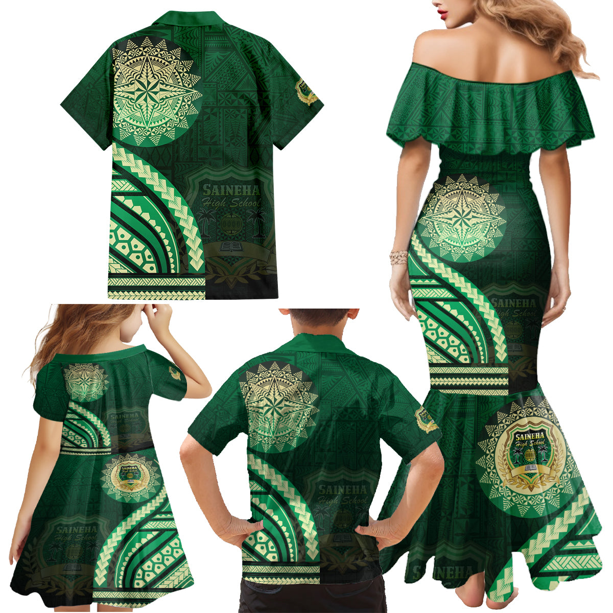 Saineha High School Family Matching Mermaid Dress and Hawaiian Shirt Ngatu and Polynesian Pattern LT03 - Polynesian Pride