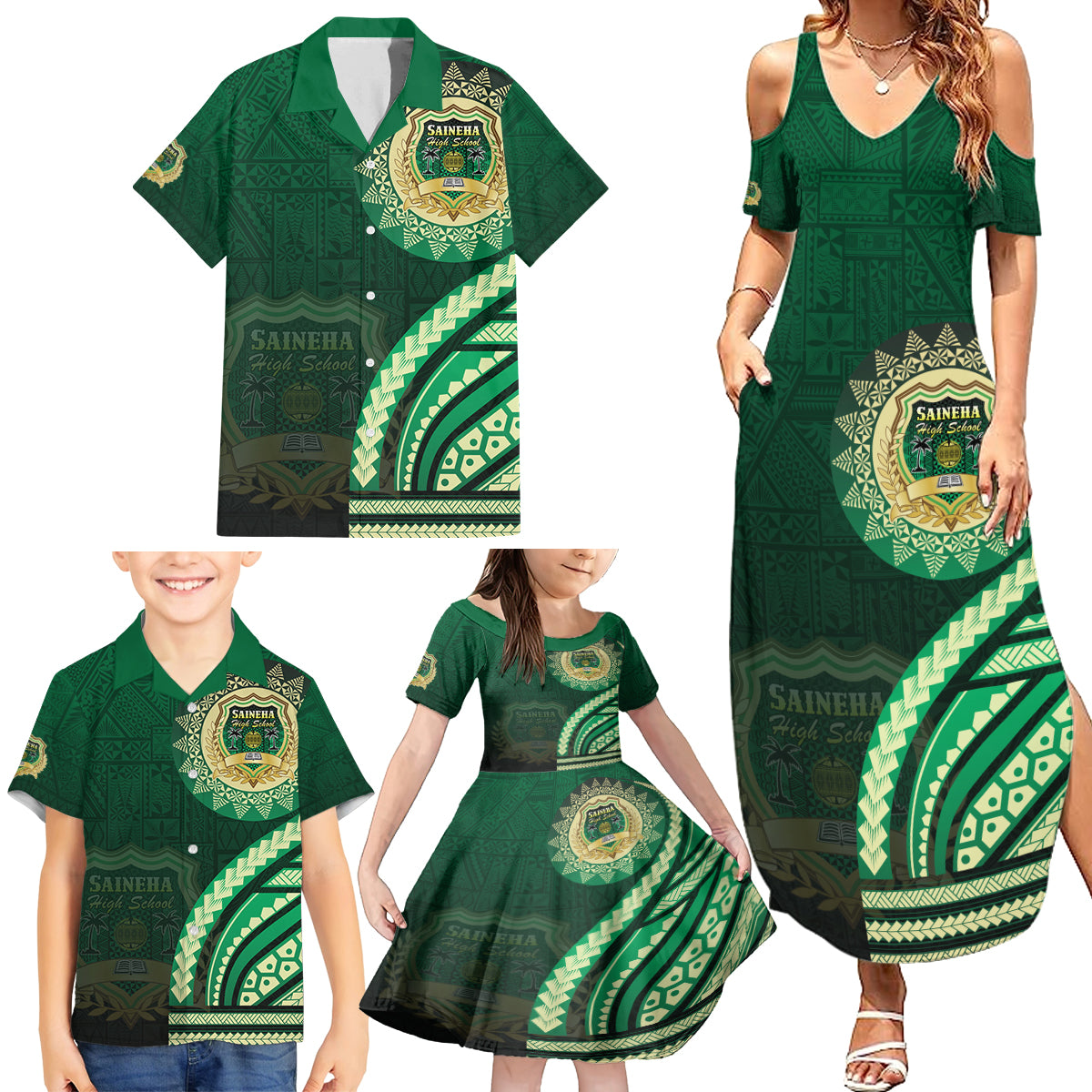 Saineha High School Family Matching Summer Maxi Dress and Hawaiian Shirt Ngatu and Polynesian Pattern LT03 - Polynesian Pride