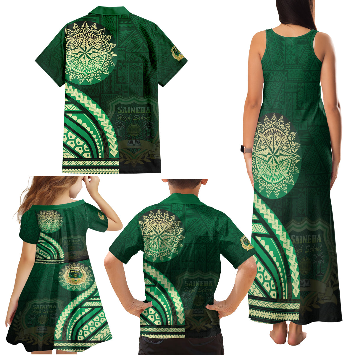 Saineha High School Family Matching Tank Maxi Dress and Hawaiian Shirt Ngatu and Polynesian Pattern LT03 - Polynesian Pride