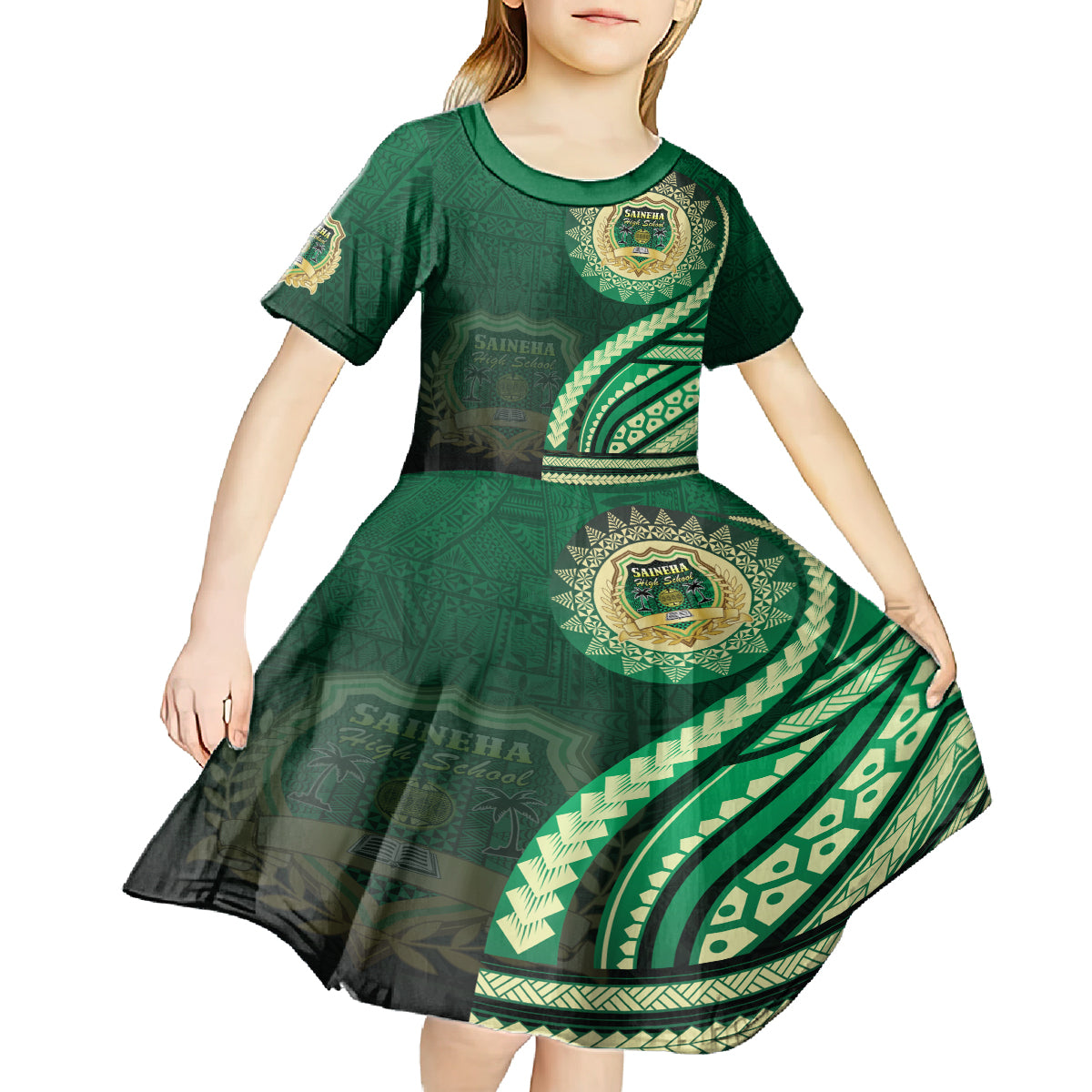 Saineha High School Kid Short Sleeve Dress Ngatu and Polynesian Pattern LT03 - Polynesian Pride