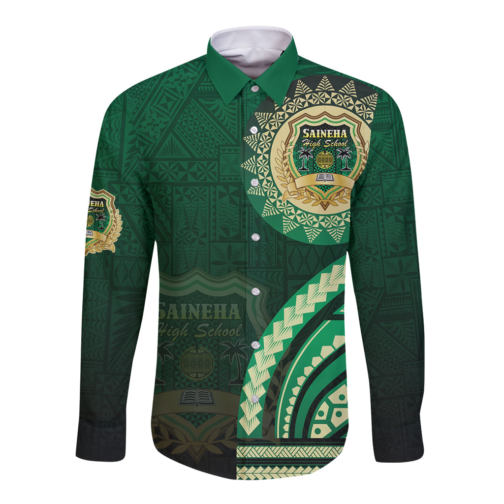 Saineha High School Long Sleeve Button Shirt Ngatu and Polynesian Pattern