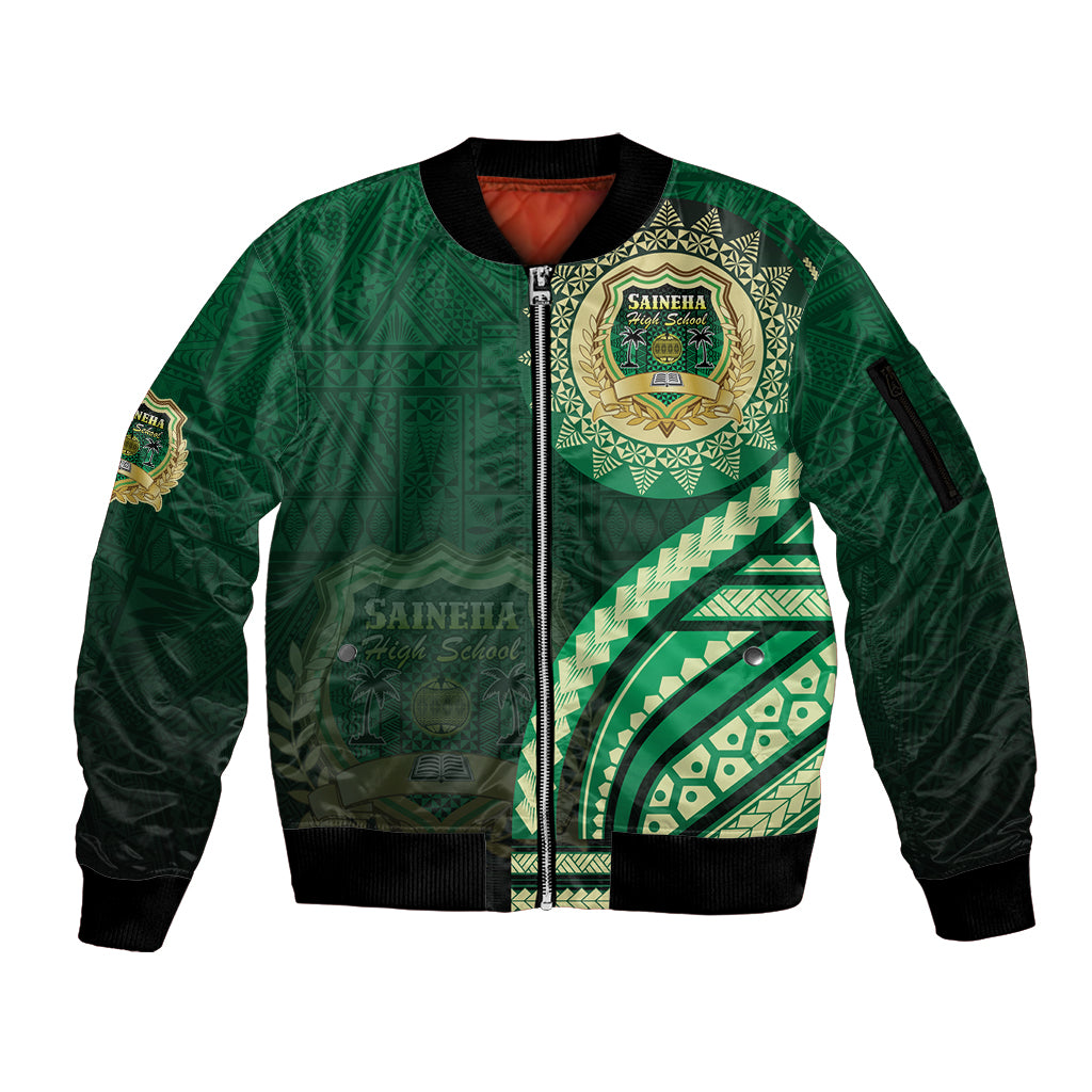 Saineha High School Sleeve Zip Bomber Jacket Ngatu and Polynesian Pattern