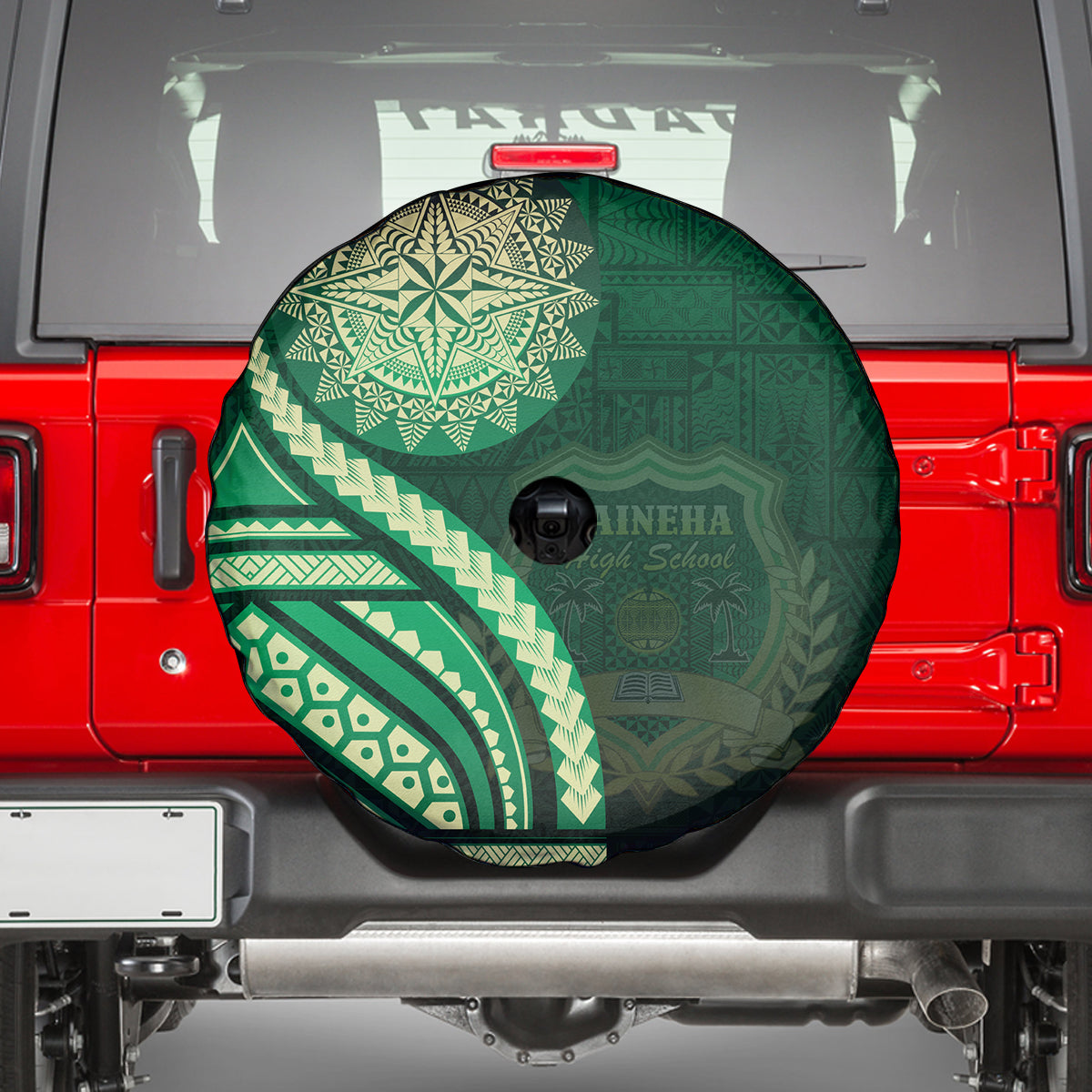Saineha High School Spare Tire Cover Ngatu and Polynesian Pattern