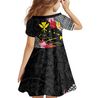 Aloha Hawaii Hibiscus and Plumeria Flowers Family Matching Off Shoulder Short Dress and Hawaiian Shirt Kanaka Maoli Tattoo Polynesian Pattern