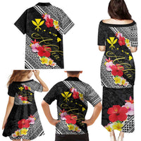 Aloha Hawaii Hibiscus and Plumeria Flowers Family Matching Puletasi and Hawaiian Shirt Kanaka Maoli Tattoo Polynesian Pattern LT03 - Polynesian Pride
