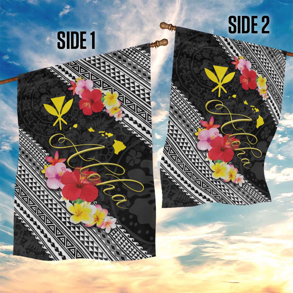 Aloha Hawaii Hibiscus and Plumeria Flowers Garden Flag Kanaka Maoli Tattoo Polynesian Pattern
