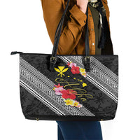 Aloha Hawaii Hibiscus and Plumeria Flowers Leather Tote Bag Kanaka Maoli Tattoo Polynesian Pattern LT03 - Polynesian Pride