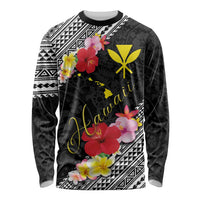 Aloha Hawaii Hibiscus and Plumeria Flowers Long Sleeve Shirt Kanaka Maoli Tattoo Polynesian Pattern LT03 Unisex Black - Polynesian Pride