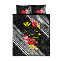 Aloha Hawaii Hibiscus and Plumeria Flowers Quilt Bed Set Kanaka Maoli Tattoo Polynesian Pattern