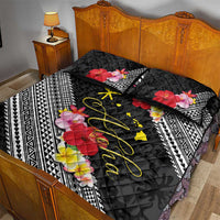 Aloha Hawaii Hibiscus and Plumeria Flowers Quilt Bed Set Kanaka Maoli Tattoo Polynesian Pattern