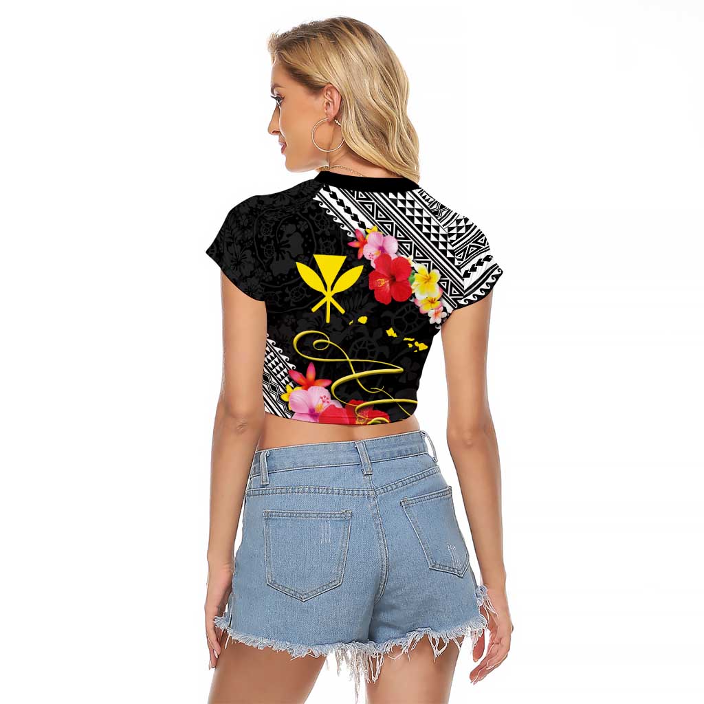 Aloha Hawaii Hibiscus and Plumeria Flowers Raglan Cropped T Shirt Kanaka Maoli Tattoo Polynesian Pattern LT03 - Polynesian Pride