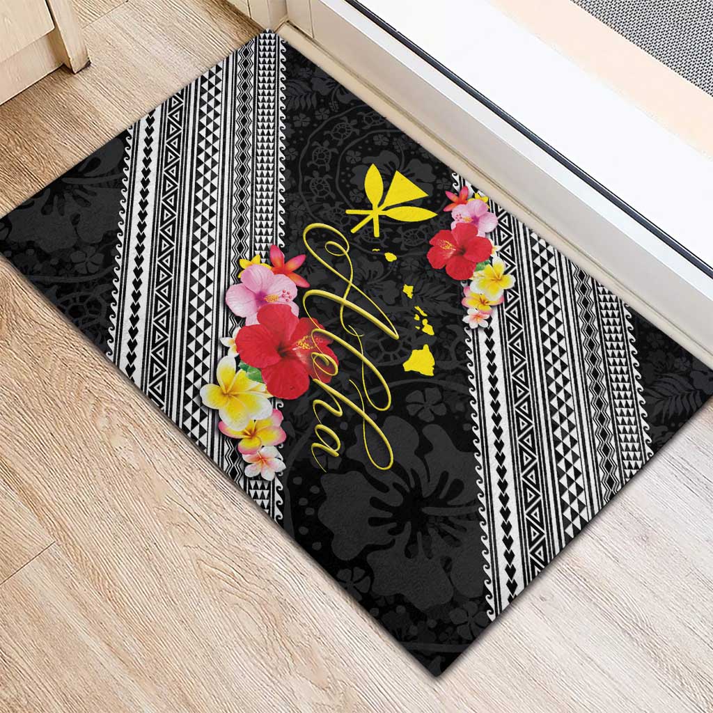 Aloha Hawaii Hibiscus and Plumeria Flowers Rubber Doormat Kanaka Maoli Tattoo Polynesian Pattern LT03 - Polynesian Pride