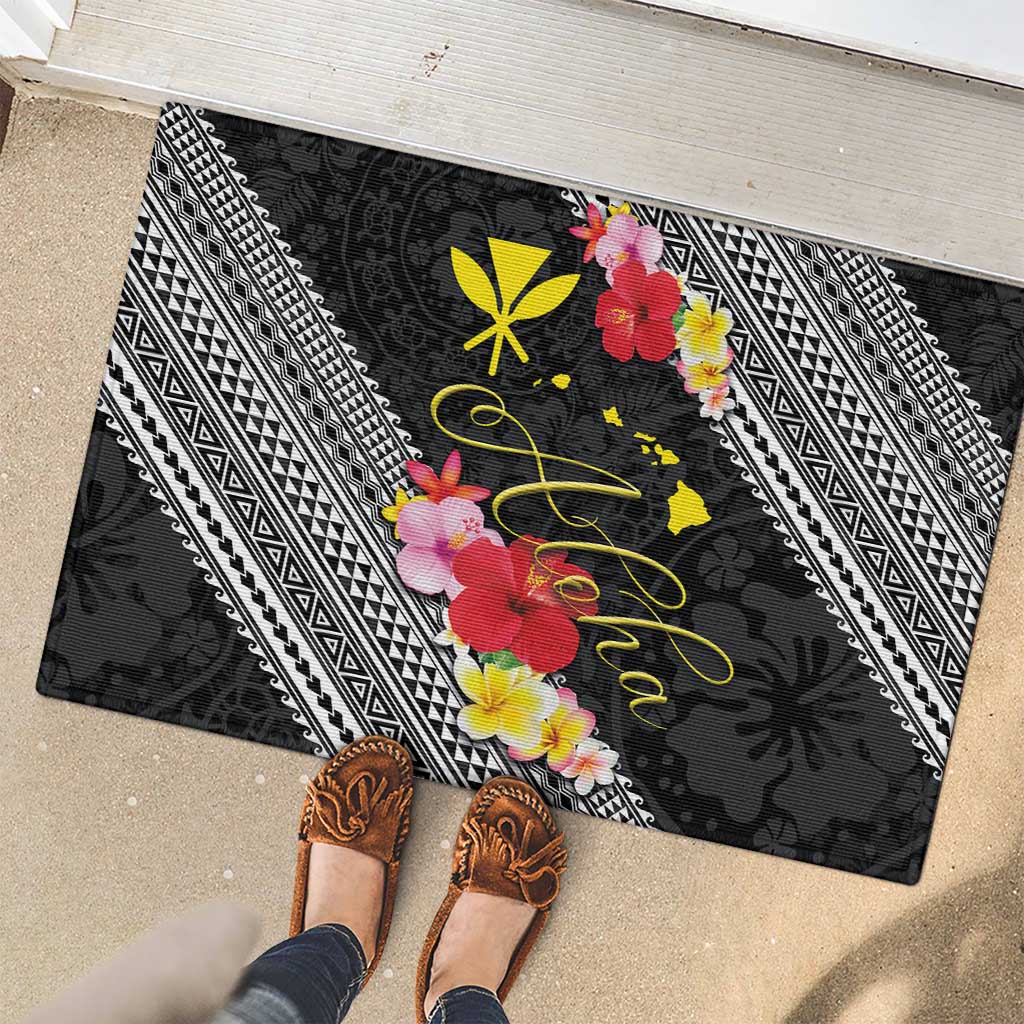 Aloha Hawaii Hibiscus and Plumeria Flowers Rubber Doormat Kanaka Maoli Tattoo Polynesian Pattern LT03 - Polynesian Pride