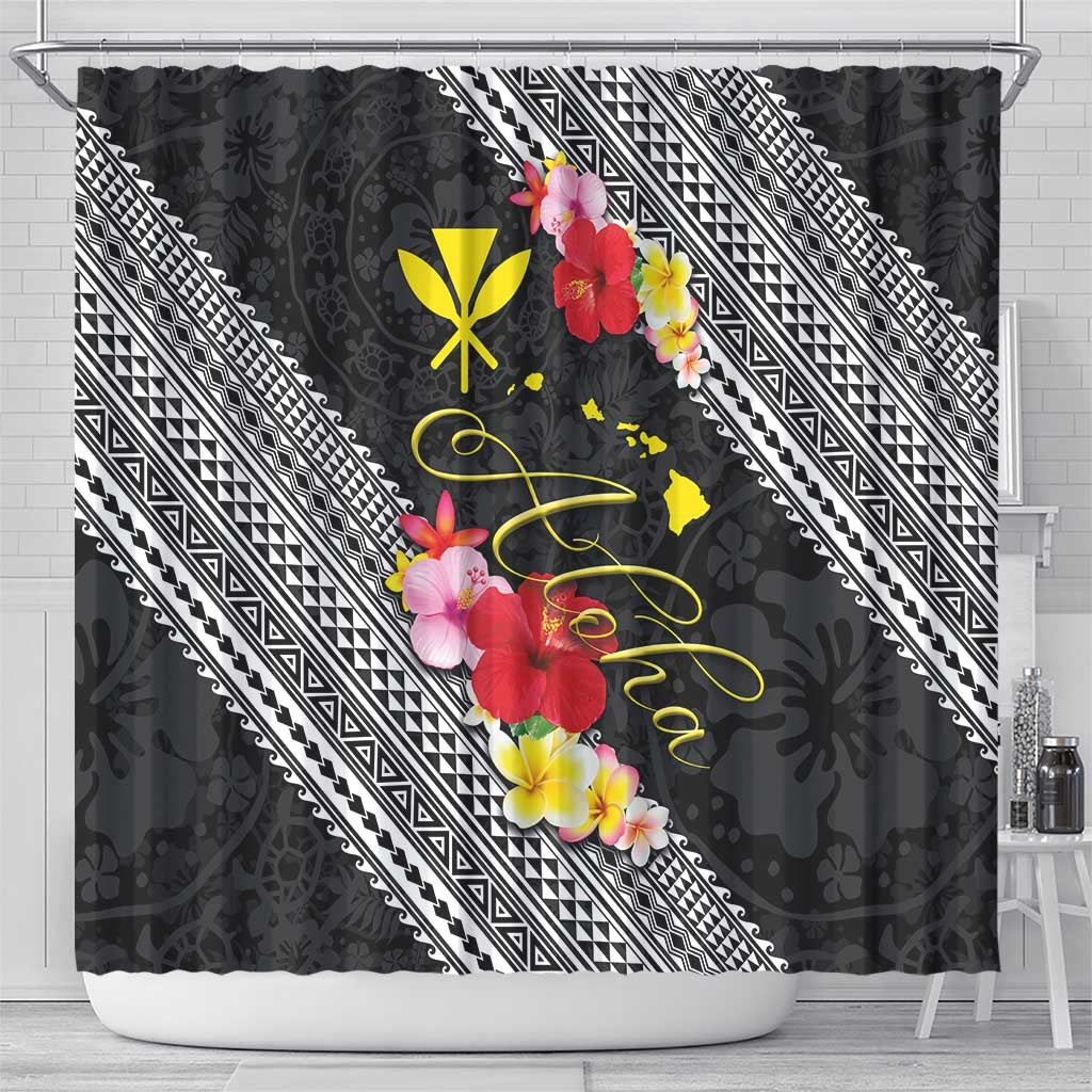 Aloha Hawaii Hibiscus and Plumeria Flowers Shower Curtain Kanaka Maoli Tattoo Polynesian Pattern LT03 - Polynesian Pride