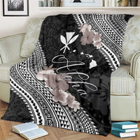 Aloha Hawaii Hibiscus and Plumeria Flowers Blanket Kanaka Maoli Tattoo Polynesian Pattern Gray Color LT03 - Polynesian Pride