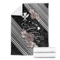 Aloha Hawaii Hibiscus and Plumeria Flowers Blanket Kanaka Maoli Tattoo Polynesian Pattern Gray Color LT03 - Polynesian Pride