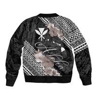 Aloha Hawaii Hibiscus and Plumeria Flowers Bomber Jacket Kanaka Maoli Tattoo Polynesian Pattern Gray Color