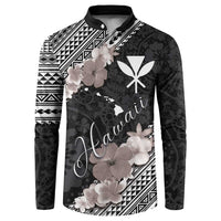Aloha Hawaii Hibiscus and Plumeria Flowers Button Sweatshirt Kanaka Maoli Tattoo Polynesian Pattern Gray Color LT03 Black - Polynesian Pride