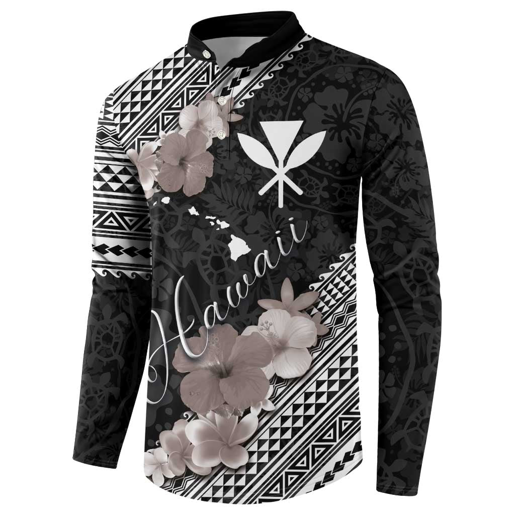 Aloha Hawaii Hibiscus and Plumeria Flowers Button Sweatshirt Kanaka Maoli Tattoo Polynesian Pattern Gray Color LT03 - Polynesian Pride