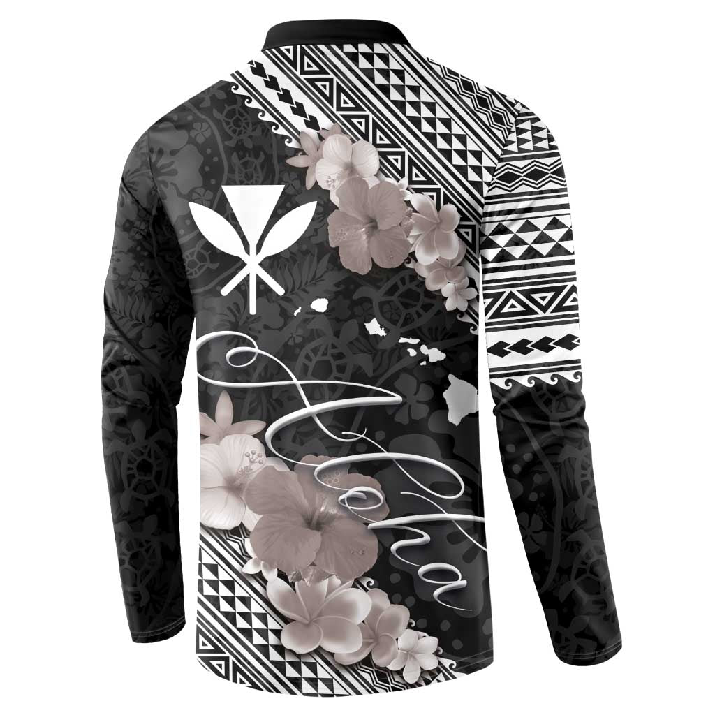Aloha Hawaii Hibiscus and Plumeria Flowers Button Sweatshirt Kanaka Maoli Tattoo Polynesian Pattern Gray Color LT03 - Polynesian Pride