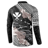Aloha Hawaii Hibiscus and Plumeria Flowers Button Sweatshirt Kanaka Maoli Tattoo Polynesian Pattern Gray Color LT03 - Polynesian Pride