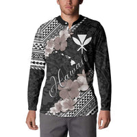 Aloha Hawaii Hibiscus and Plumeria Flowers Button Sweatshirt Kanaka Maoli Tattoo Polynesian Pattern Gray Color LT03 - Polynesian Pride