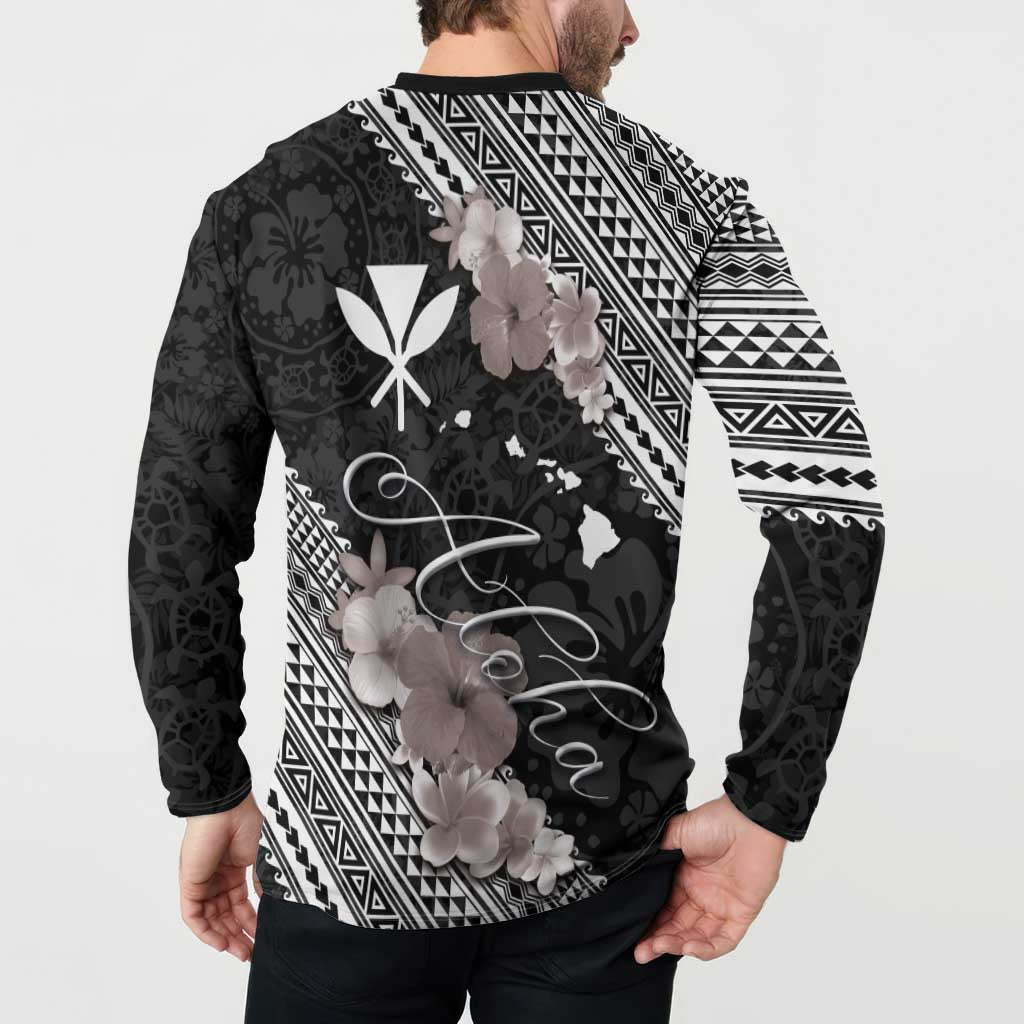Aloha Hawaii Hibiscus and Plumeria Flowers Button Sweatshirt Kanaka Maoli Tattoo Polynesian Pattern Gray Color LT03 - Polynesian Pride
