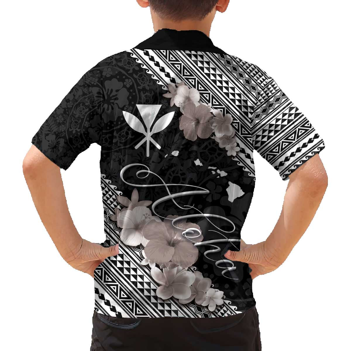 Aloha Hawaii Hibiscus and Plumeria Flowers Family Matching Puletasi and Hawaiian Shirt Kanaka Maoli Tattoo Polynesian Pattern Gray Color LT03 - Polynesian Pride