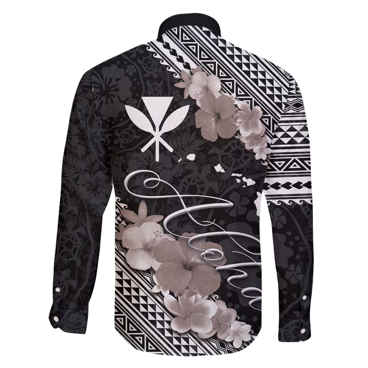 Aloha Hawaii Hibiscus and Plumeria Flowers Family Matching Puletasi and Hawaiian Shirt Kanaka Maoli Tattoo Polynesian Pattern Gray Color LT03 - Polynesian Pride