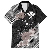 Aloha Hawaii Hibiscus and Plumeria Flowers Family Matching Short Sleeve Bodycon Dress and Hawaiian Shirt Kanaka Maoli Tattoo Polynesian Pattern Gray Color