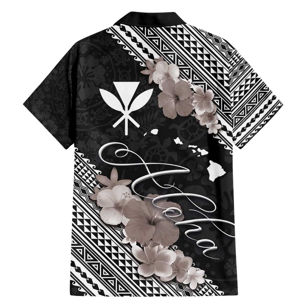 Aloha Hawaii Hibiscus and Plumeria Flowers Family Matching Short Sleeve Bodycon Dress and Hawaiian Shirt Kanaka Maoli Tattoo Polynesian Pattern Gray Color