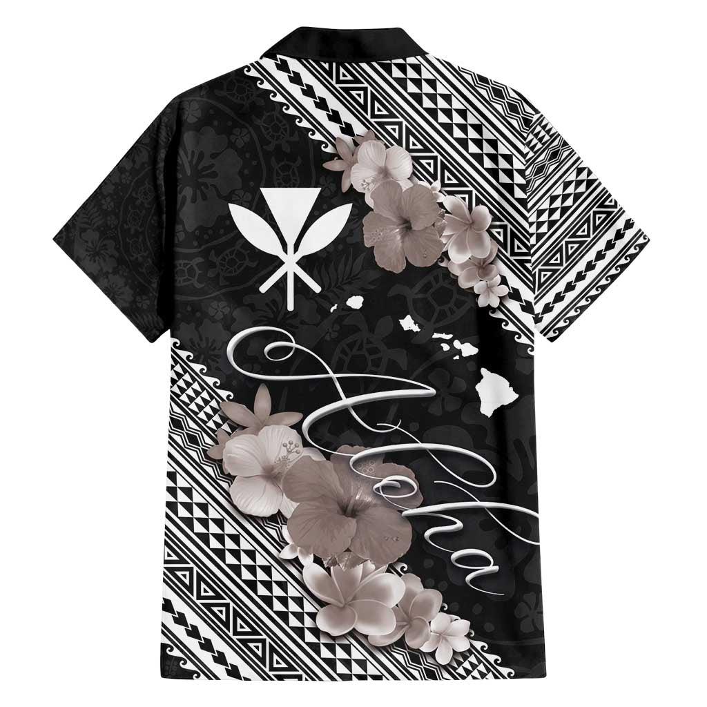 Aloha Hawaii Hibiscus and Plumeria Flowers Family Matching Tank Maxi Dress and Hawaiian Shirt Kanaka Maoli Tattoo Polynesian Pattern Gray Color