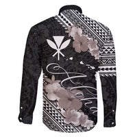 Aloha Hawaii Hibiscus and Plumeria Flowers Family Matching Tank Maxi Dress and Hawaiian Shirt Kanaka Maoli Tattoo Polynesian Pattern Gray Color