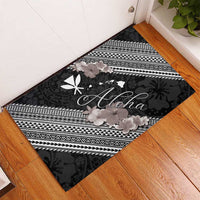 Aloha Hawaii Hibiscus and Plumeria Flowers Rubber Doormat Kanaka Maoli Tattoo Polynesian Pattern Gray Color LT03 - Polynesian Pride