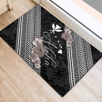 Aloha Hawaii Hibiscus and Plumeria Flowers Rubber Doormat Kanaka Maoli Tattoo Polynesian Pattern Gray Color LT03 - Polynesian Pride
