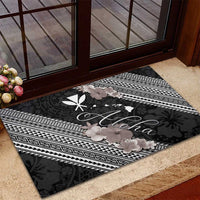 Aloha Hawaii Hibiscus and Plumeria Flowers Rubber Doormat Kanaka Maoli Tattoo Polynesian Pattern Gray Color LT03 - Polynesian Pride