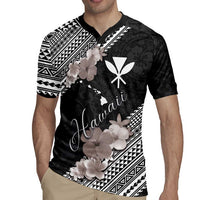 Aloha Hawaii Hibiscus and Plumeria Flowers Rugby Jersey Kanaka Maoli Tattoo Polynesian Pattern Gray Color