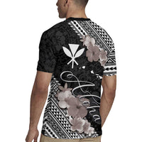 Aloha Hawaii Hibiscus and Plumeria Flowers Rugby Jersey Kanaka Maoli Tattoo Polynesian Pattern Gray Color